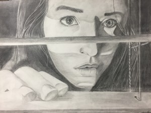 Self-portrait, graphite drawing on paper, Georgianna Wells, grade 12
