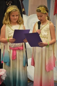 3rd Graders Keeny Cashman and Layla Nagem present their speech on the goddess Athena.