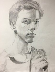 Self-portrait, graphite drawing on paper, Lincoln Atnip, grade 12