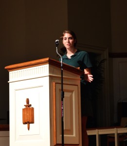 Louise Klinke presents her oral speech on the origins of The Columba House name. 