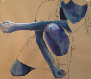 'Girl In Blue', graphite and acrylic paint on paper, Lucy Jones, grade 10